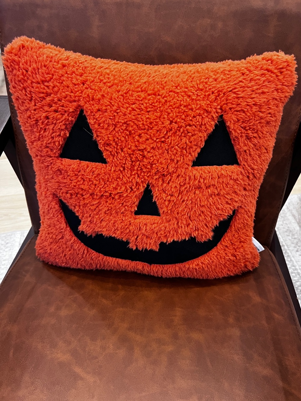 14x14” cupcakes & cashmere Orange Jack-o'-Lantern Plush Throw Pillow